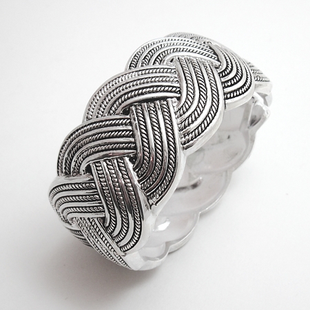 Braided Silvertone Hinged Cuff Bracelet - Click Image to Close